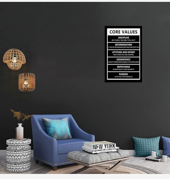 WYJZDZQ8 Core Values Motivational Posters Inspirational Wall Art Picture Print for Living Room Wall Art Home Wall Decor Canvas Painting Artwork Stretched and Framed Ready to Hang[24''W x 36''H]