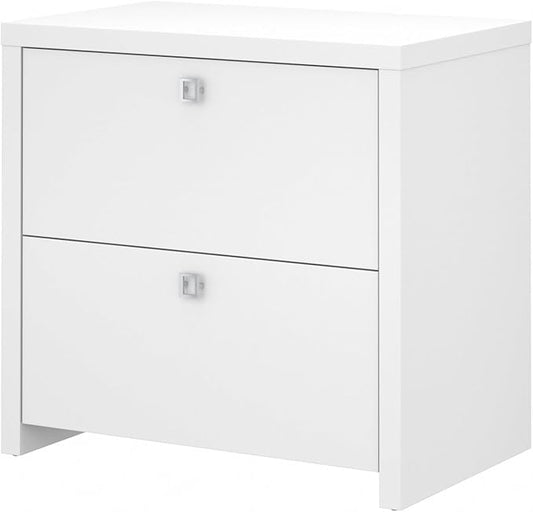 Bush Business Furniture Echo Lateral File Cabinet in Pure White with Satin Silver Handles, Home Office Storage for Letter, Legal, and A4-Size Documents
