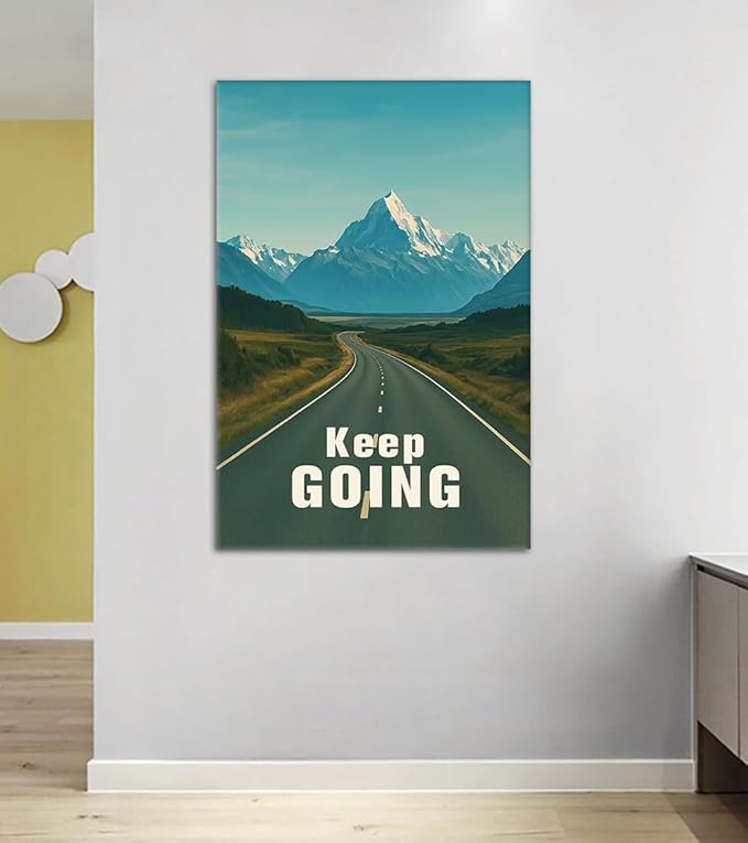Keep Going Inspirational Wall Art - Motivational Mountain Road Canvas Print Encouraging Quote Picture Inspiring Wall Decor Modern Landscape Artwork for Living Room Home Office, Framed 28x44 in