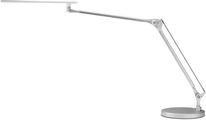 UPLIFTDESK E7 LED Desk Lamp – Adjustable 3 Color Modes, Dimmable Home Office Desk Light for Standing Desk, Dual Monitors, Aluminum Task Lamp (Silver Lamp, Silver Base)