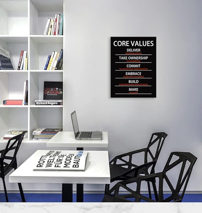 Motivational Wall Art Inspirational Canvas Painting Core Values Inspiring Entrepreneur Quotes Posters Prints Artwork Classroom Home Living Room Office Decor Framed [18" W x 24" H]