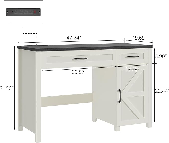 Farmhouse 47" Executive Desk, Computer Desk with Drawers and Storage Cabinet, Workstation Computer Desk for Home Office, Study.