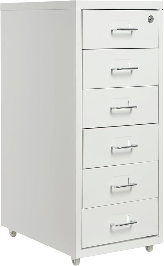Vertical File Cabinets | 3 Drawer File Cabinet with Wheels| Steel Lockable Storage Cabinets | Metal S-torage Cabinet for Home Office | Storage A4/F4/Letter/Legal (White-6 Drawers)