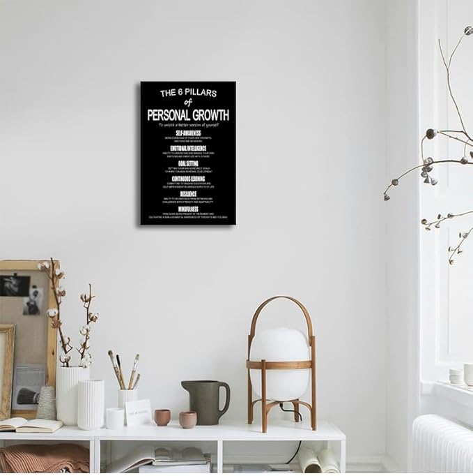 Motivational Wall Decor The 6 Pillars Of Personal Growth Self Improvement Poster Transform Your Life Inspirational Wall Art Printed Canvas Artwork for Bedroom Workplace Home Framed [12" W X 18" H]