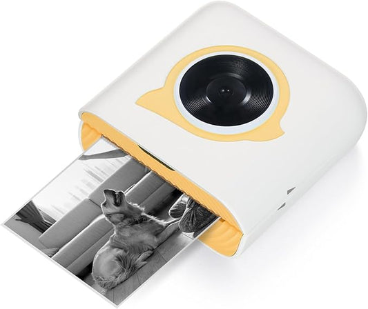 L8 Mini Thermal Printer, Portable Wireless BT 4.0 Label Maker for Photos Lists Barcodes, with 1 Roll 58mm Thermal Paper, Kids Students Office (Yellow)