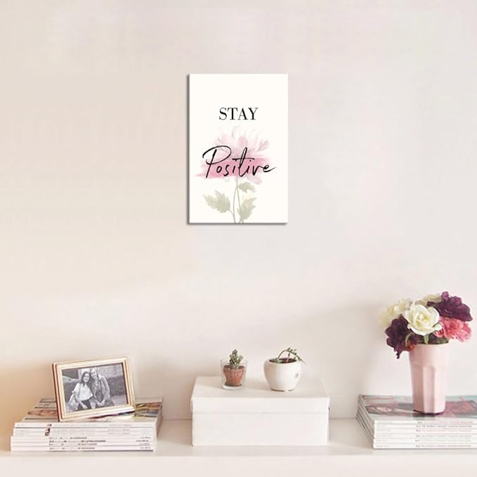 Office Motivational Wall Art Modern Pink Flowers Pictures Wall Decor Inspirational Quotes Posters Prints Artwork Study Room Classroom Decorations Wooden Framed Ready to Hang - 12''W x 16''H