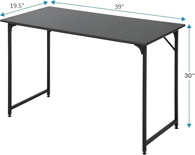 Dkelincs 40 Inch Small Computer Desk Home Office Desk Writing Desk Modern Simple Style Study Work Table with Metal Frame, Easy Assembly, Adjustable Feet, Water-Resistant, Scratchproof Surface, Black