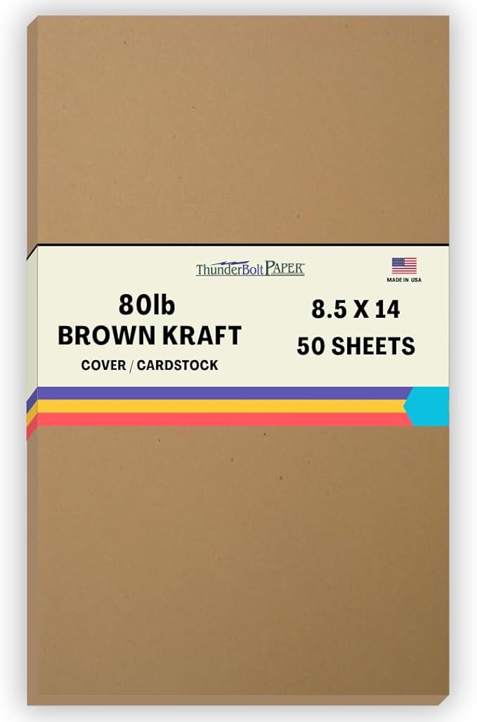 50 Brown Kraft Fiber 80# Cover Paper Sheets - 8.5" X 14" (8.5X14 Inches) Legal|Menu Size - Rich Earthy Color with Natural Fibers - 80lb/pound Cardstock - Smooth Finish