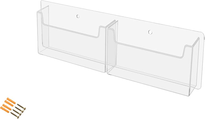Marketing Holders Postcard Holder Clear Acrylic 2 Pocket Horizontal Wall Mount Display With Hanging Hardware Display Rack Greeting Cards Distribution Bin For Business Owners and Hotels