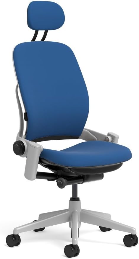 Steelcase Leap Task Chair: Platinum Base - Armless - Headrest - Hard Floor Casters