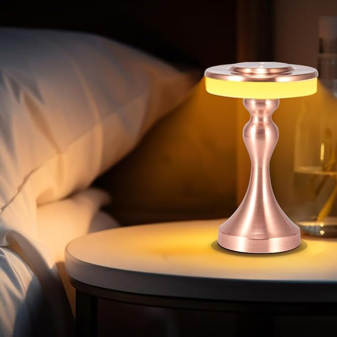 Portable Metal LED Table Lamp,Cordless Battery Table Lamp,3 Color Touch Control Rechargeable Desk Lamp,3-Levels Brightness Bedside Battery Lamp,Night Light