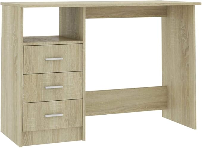 Modern Writing Computer Desk with 3 Drawers, Home Office Desk Writing Study Table PC Desk Workstation for Bedroom, Sonoma Oak 43.3"x19.7"x29.9" Engineered Wood(I)