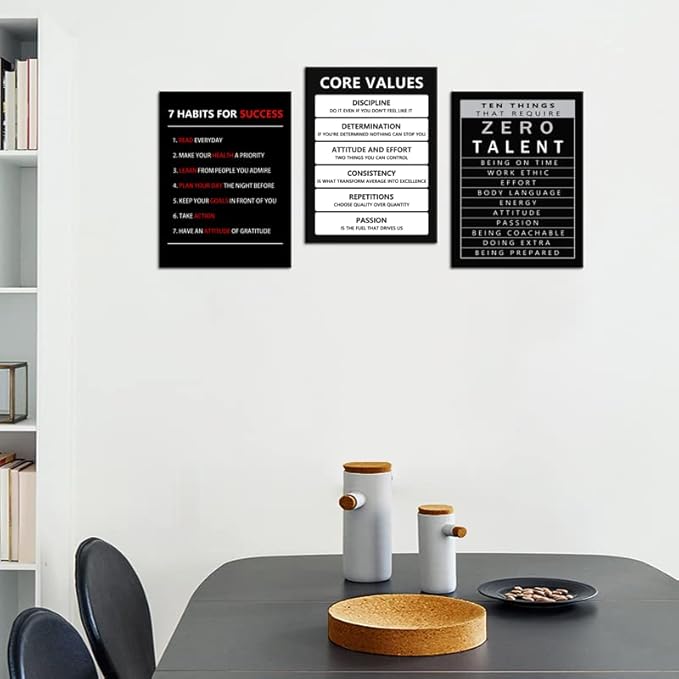 Inspirational Canvas Wall Art 3 Pieces Core Values Poster Motivational Ten Things That Require Zero Talent Canvas Artwork Picture Print Framed for Home Office Living Room Gym Wall Decor [36''Wx 16''H]