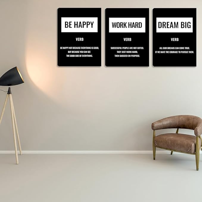 3 Pieces Office Wall Decor Inspirational Positive Canvas Wall Art Poster Inspiring Quote Picture Painting Framed Artwork Prints Motivational Poster Wall Art Decor for Living Room Bedroom (48" Wx24 H)