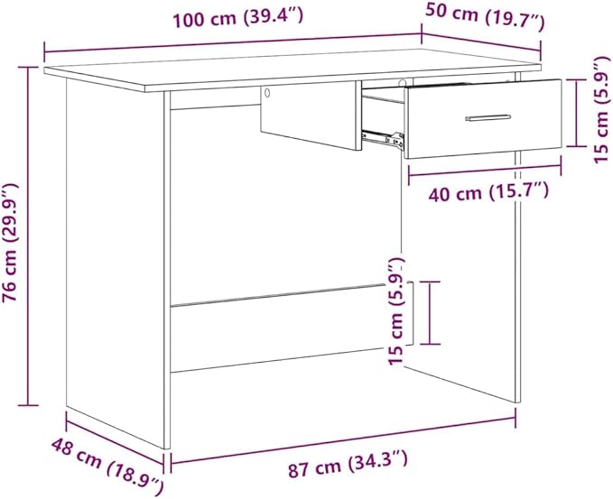 White & Sonoma Oak Engineered Wood Desk, 39.4" Writing Computer Desk with Drawer, Modern Home Office Work Table, Study Furniture