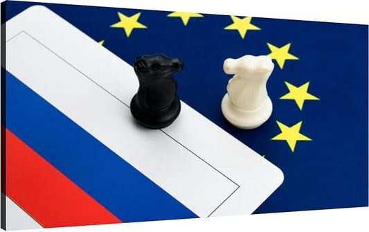 Canvas Wall Art for Living Room Bedroom Two chess knights European Union and Russian flag Big Large Wall Art Decor Framed Painting Wall Pictures Prints Artwork Office