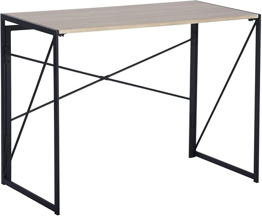 Homy Casa 39.4 Inch Foldable Laptop Desk, Space-Saving Computer Table with No Assembly Required, Sturdy Metal Frame, Minimalist Design for Home Office, Study, or Small Spaces, Oak