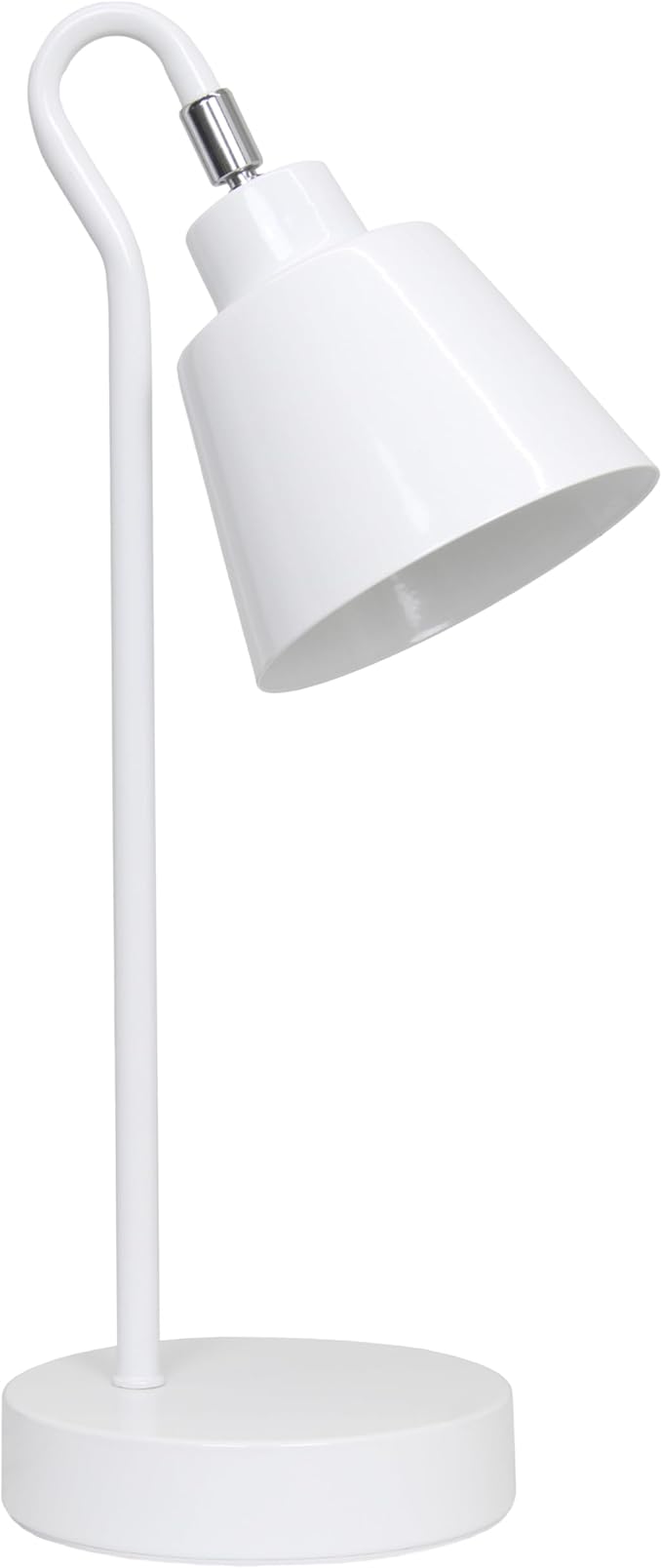 Simple Designs LD1079-WHT 16" Sleek Essentials Metal Looped Desk Task Lamp with Adjustable Shade, for Office, Desk, Nightstand, Dorm, White