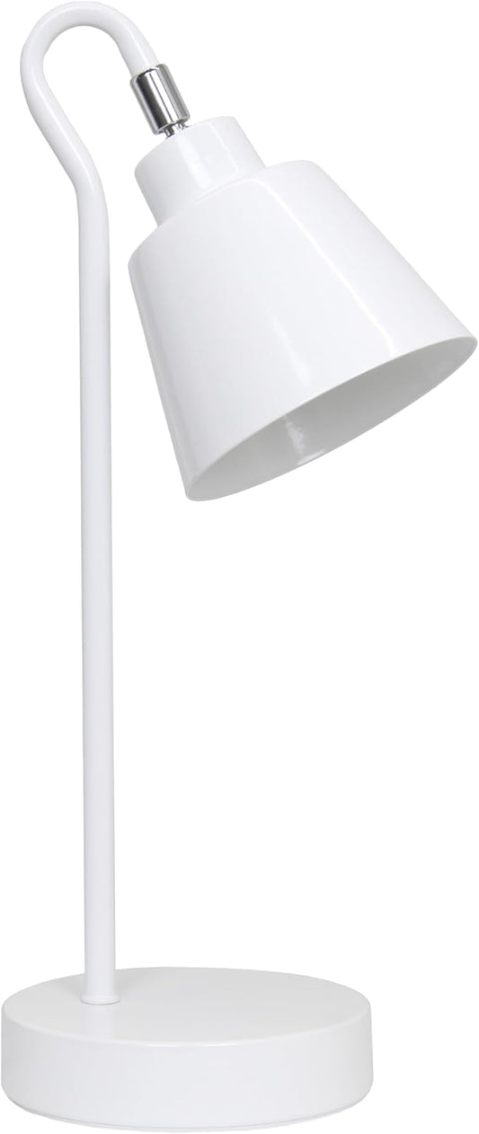 Simple Designs LD1079-WHT 16" Sleek Essentials Metal Looped Desk Task Lamp with Adjustable Shade, for Office, Desk, Nightstand, Dorm, White