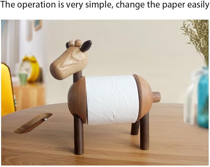 Durable Tissue Rack Wooden Animal Tissue Holder Cute Paper Roll Holder and Creative Standing Paper Towel Rack for Bedroom Office Washroom Sturdy Paper Holder (Brown)