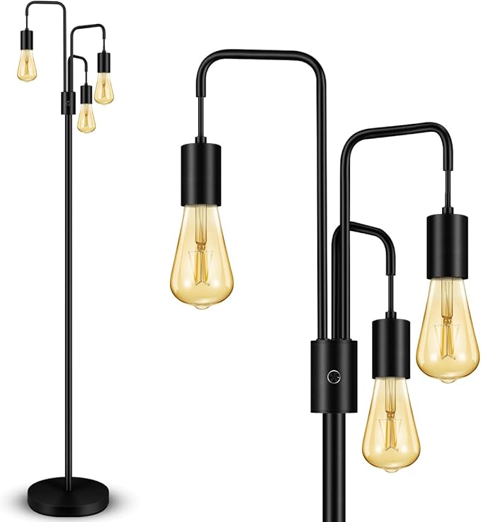 BoostArea Industrial Floor Lamp for Living Room,Modern Standing Lamp Stand Up Lamp with 3 Light, Bulbs Not Included,Simple Design Floor Lamp for Bedroom, Living Room, Office, Kids Room, Reading