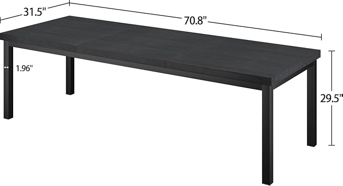 70.8 Inch Large Computer Desk, Modern Table with Thick Tabletop, Spacious Gaming Desk for 2 People, Study Writing Workstation for Home Office, Work from Home, Easy Assembly, Black
