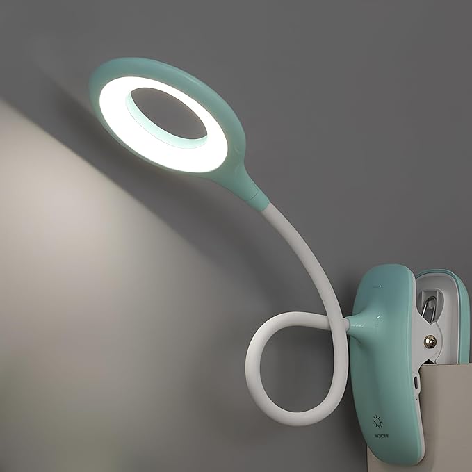 Clip On Reading Light for Bed Headboard, USB Rechargeable Desk Lamp for Dorm Room Essential, 5W, 3 Colors Touch Dimmable, Eye Protect, Green