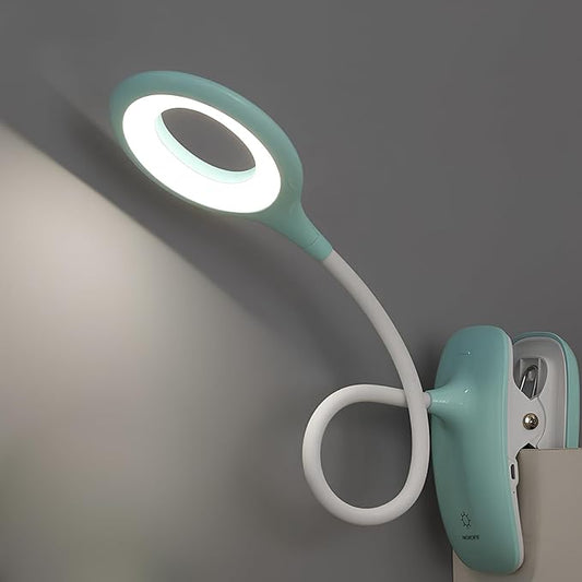 Clip On Reading Light for Bed Headboard, USB Rechargeable Desk Lamp for Dorm Room Essential, 5W, 3 Colors Touch Dimmable, Eye Protect, Green