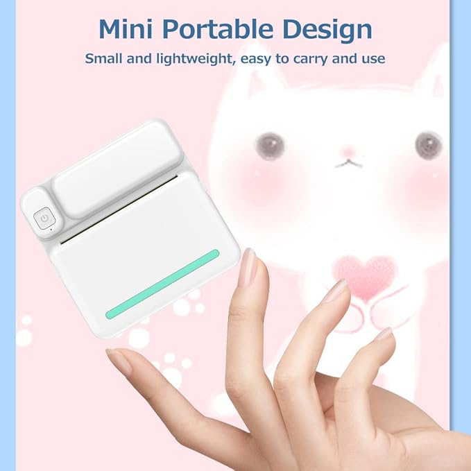 Portable Pocket Size Wireless BT Thermal Printer Simple Operation Support Photo Notes Errors Text Memo Printing Pink for Office Home (Green)