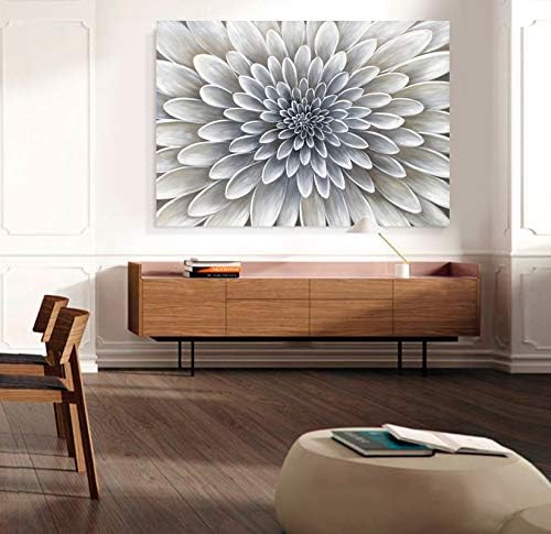 Yihui Arts White Flower Canvas Wall Art - Floral Artwork Print with Embellishment for Calm and Aesthetic Bedroom Decor