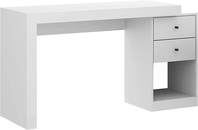 Expandable Desk with Storage Drawers & Open Shelf - Expands from 47 Inch to 57 Inch - White Computer Desk with Printer Space - Modern Home Office Table with Drawers - Techni Mobili Blanco Collection