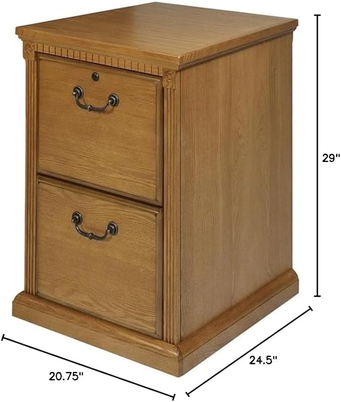 Pemberly Row Contemporary 2-Drawer Wood Filing Cabinet in Natural, Solid Wood Construction, Sturdy and Durable, Office or Home File Storage, Compact and Functional Design