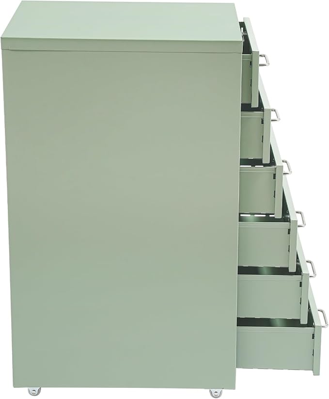 6 Drawer File Cabinet with Lock Vertical Filing Storage Cabinet Home Office Metal Vertical File Cabinets for Letter Legal A4 File Size, Assembly Required (Green, 6 Drawer)