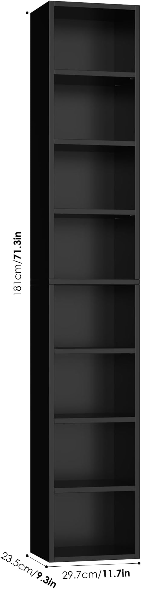 FOTOSOK 8-Tier Media Tower Rack, 11.6 X 9.3 X 70.9 Inches CD DVD Slim Storage Cabinet with Adjustable Shelves, Tall Narrow Bookcase Display Bookshelf for Home Office, Black
