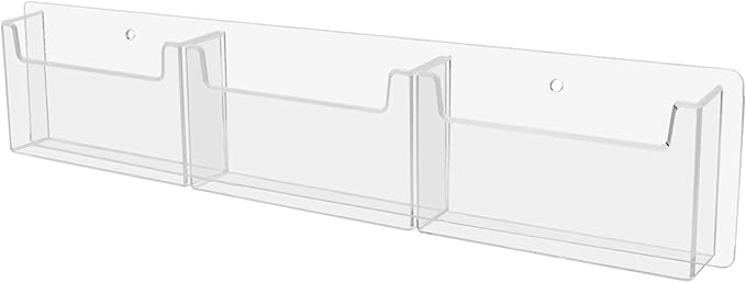 Marketing Holders Postcard Holder Wall Organizer Clear Plastic Triple Pocket Horizontal Display Rack with Hanging Hardware Index Card Bin Motels Colleges Timecards Distribution Welcome Centers