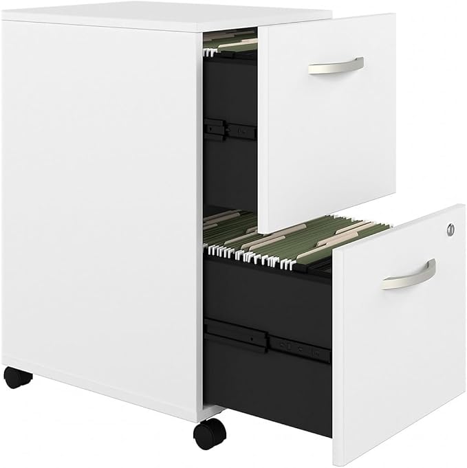 Bush Business Furniture Hybrid 2 Drawer Mobile File Cabinet in White - Assembled