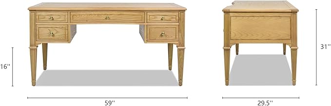 Jennifer Taylor Home JTH Luxe Dauphin Gold Accent 5-Drawer Executive Desk