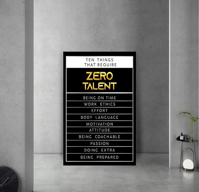 Motivational Wall Art for Home Office Decor Modern Print Art Positive Quotes Ten Things That Require Zero Talent Inspirational Pictures Wall Decor Artwork Framed Ready to Hang - 28”W x 44”H