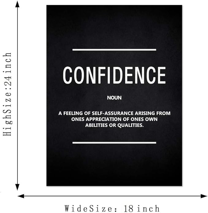 Inspirational Wall Art Motivational Posters Prints on Canvas Inspiring Quotes Confidence Noun Education Motto Pictures Wooden Artwork Decorations for Living Room Office Home School Framed (18”Wx24”H)