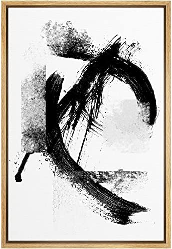 SIGNWIN Framed Canvas Print Wall Art Black Ink Paint Stroke Pattern Landscape Abstract Shapes Illustrations Modern Art Minimal Relax/Calm Multicolor for Living Room, Bedroom, Office - 24"x36" Natural