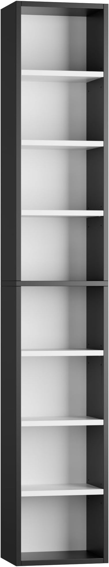 FOTOSOK 8-Tier Media Tower Rack, 11.6 X 9.3 X 71 Inches CD DVD Slim Storage Cabinet with Adjustable Shelves, Tall Narrow Bookcase Display Bookshelf for Home Office, Black/White