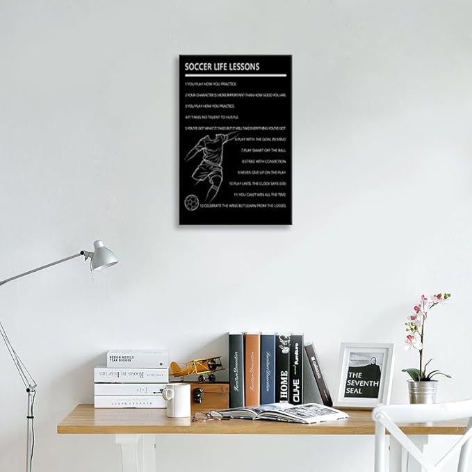Inspirational Wall Art “Soccer Life Lessons ”Motivational Wall Decor 12 Life Lessons from the Game Ideal Wall Decor for Bedroom Gym Locker Room Inspirational Gift for Athletes Framed [12" W X 18" H]