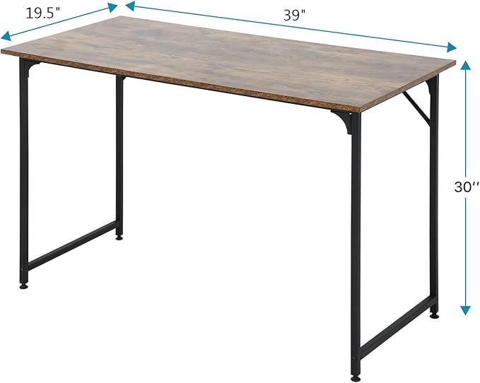 Dkelincs 40 Inch Small Computer Desk Home Office Desk Writing Desk Modern Simple Style Study Work Table with Metal Frame, Easy Assembly, Adjustable Feet, Water-Resistant, Scratchproof Surface, Vintage