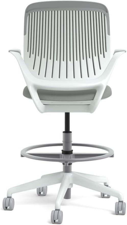 Steelcase White Base with Hard Floor Casters Cobi Stool, Nickel