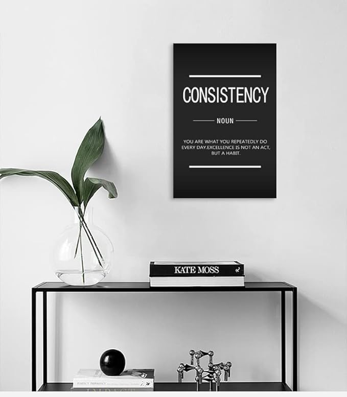 Motivational Posters Inspirational Wall Art Prints on Canvas Inspiring Quotes Consistency Noun Pictures Wooden Artwork Decorations for Living Room School Office Home Framed[12''W X 18''H]