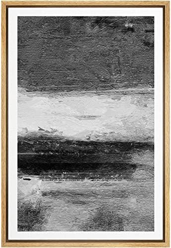 SIGNWIN Framed Canvas Print Wall Art Dark Gray White Paint Stroke Landscape Abstract Shapes Illustrations Modern Art Minimal Relax/Calm Multicolor for Living Room, Bedroom, Office - 16"x24" Natural