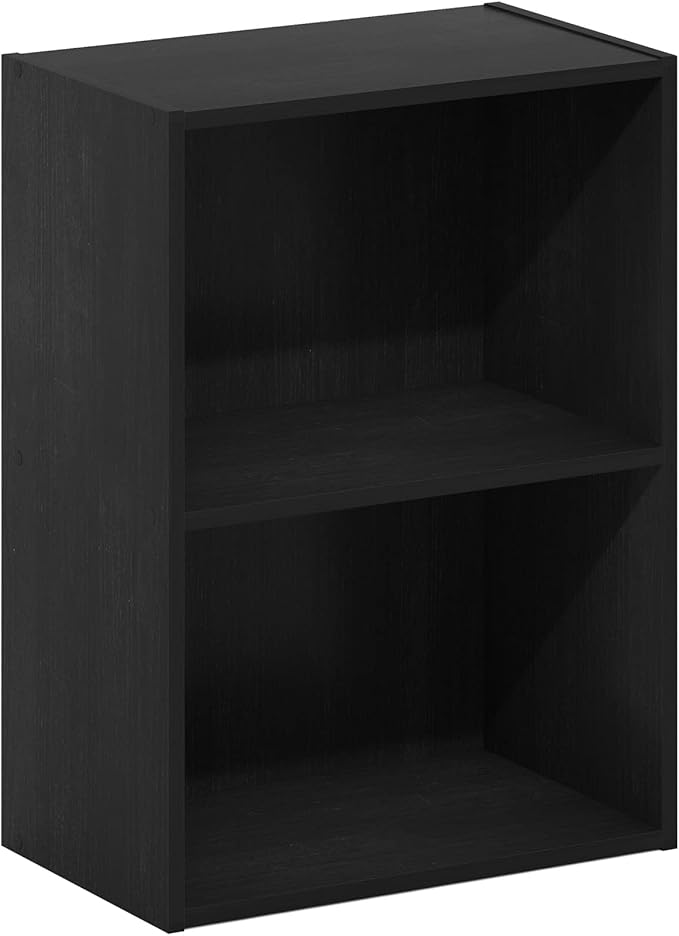 Furinno LUDER Book Shelf, 2-Tier Modern Bookshelf, Open Shelves Wide Bookcase, 9 x 16 x 21, Easy Assembly, Closed Back, for Living Room, Bedroom, Home Office, Darkwood
