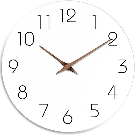 Mosewa Wall Clock 10 Inch Silent Non Ticking Battery Operated White Modern Office Simple Minimalist Decorative for Kitchen Home Bathroom Living Room