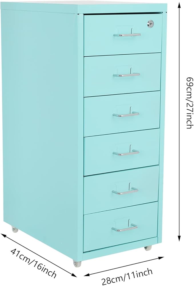 6-Drawer Metal File Cabinet, Metal Filing Storage Vertical Cabinets with Lock Home Office Filing Cabinets for Organization Hanging Letter/Legal/F4/A4 (Light Blue)