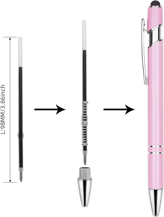 3.86 inch Black Ink Pen Refills for Pens with Stylus Tips, 1 mm Medium Point (12 Pack,Black)